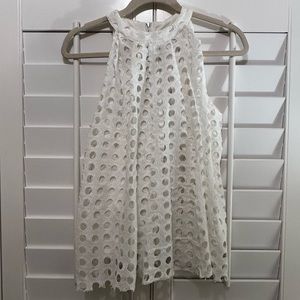 Couture White Eyelet Sleeveless Blouse | High Neck Zipper Back
